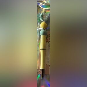 Yellow Beaded Pen with Floral Accent